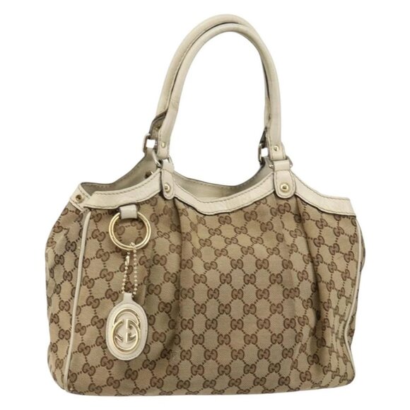 GUCCI GG Canvas Hand Bag Beige Gold 211944 Auth BA7128 - Picture 2 of 16